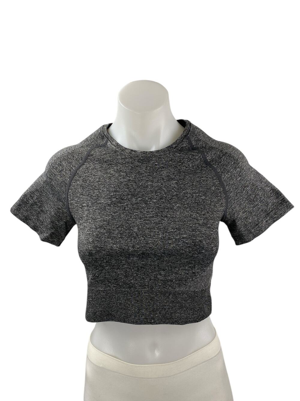 Domyos Women's Gray Short Sleeve Crew Neck Yoga T-Shirt Athletic Crop Top Size S